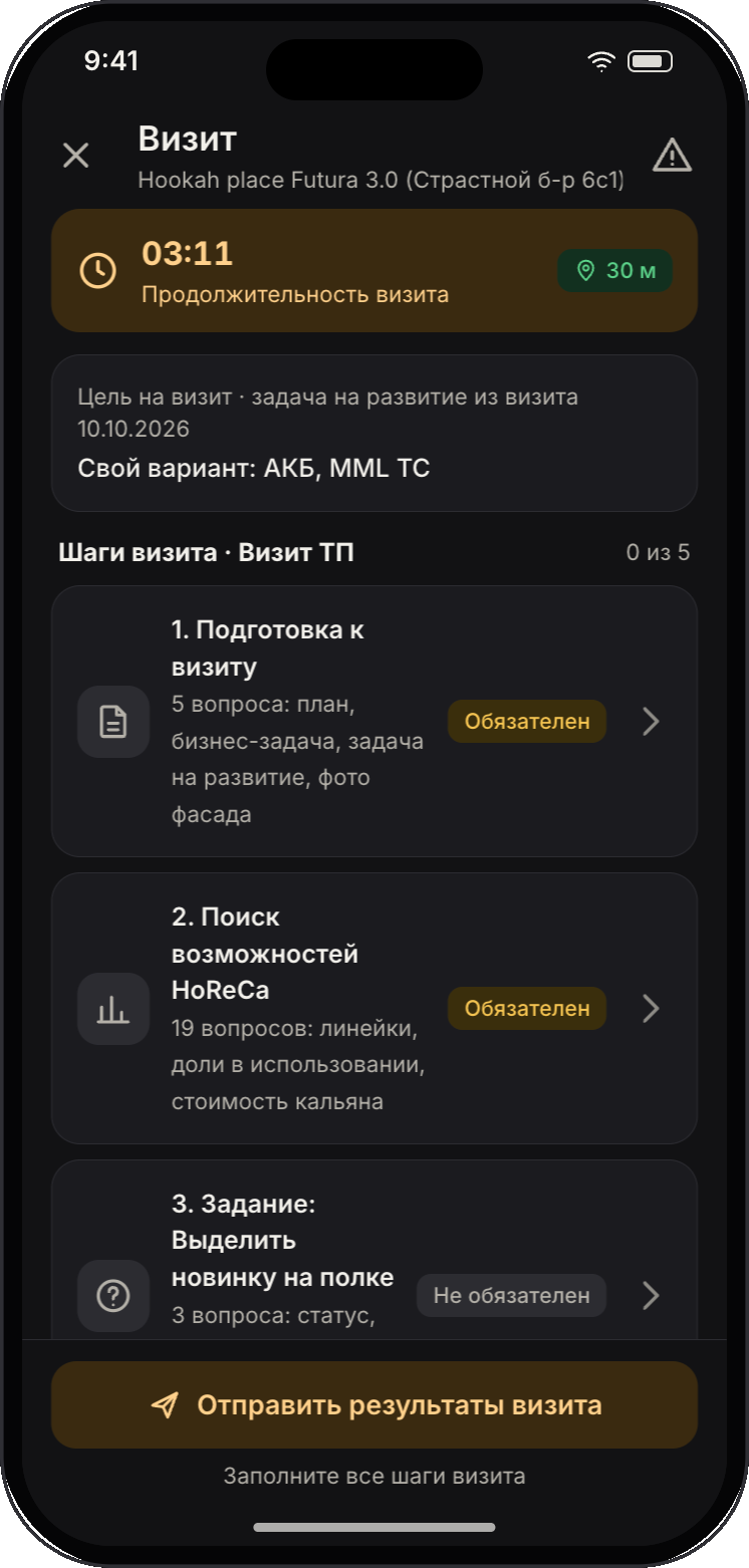 Визит по шагам — шаги и вопросы настраиваются без доработок