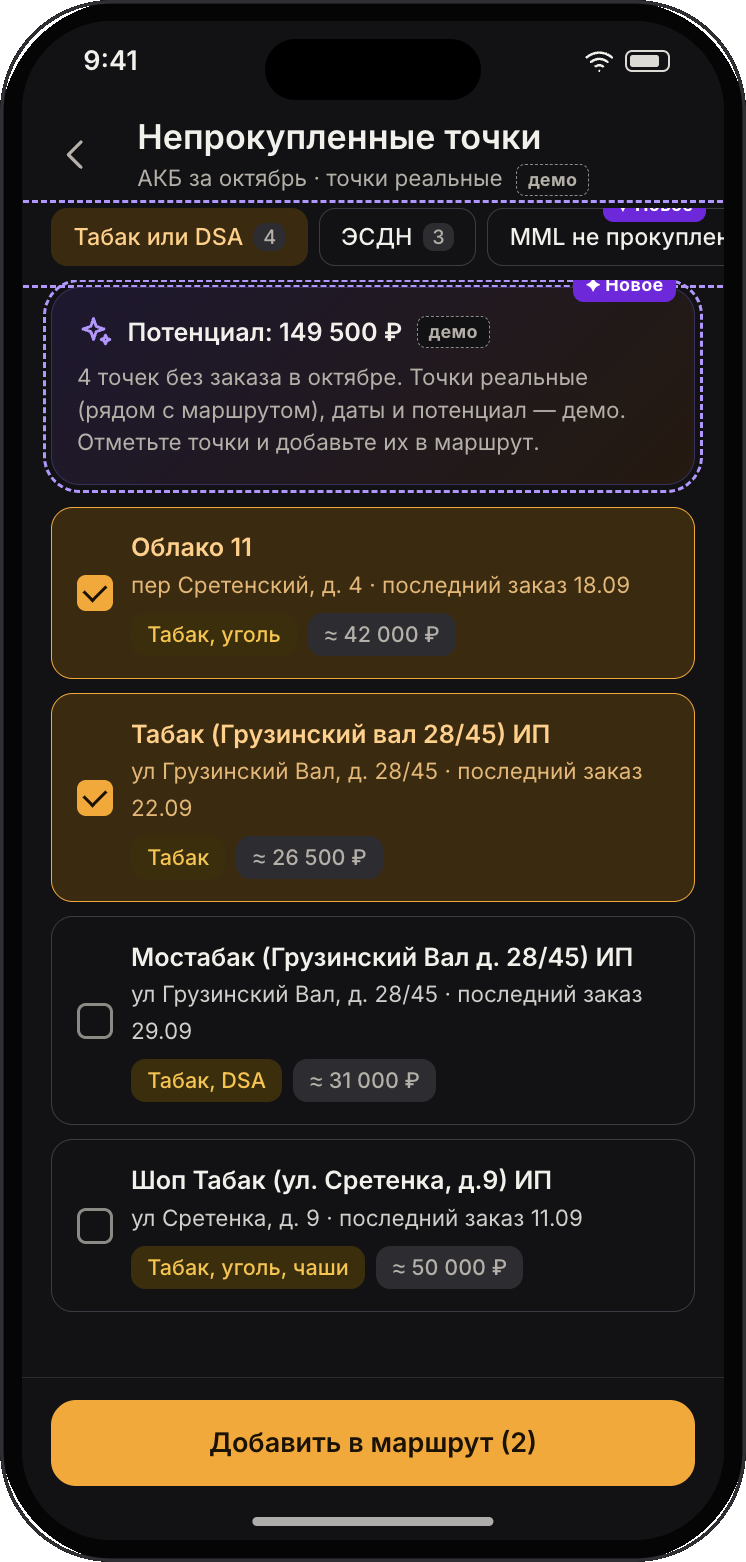 Непрокупленные точки с потенциалом — сразу в маршрут